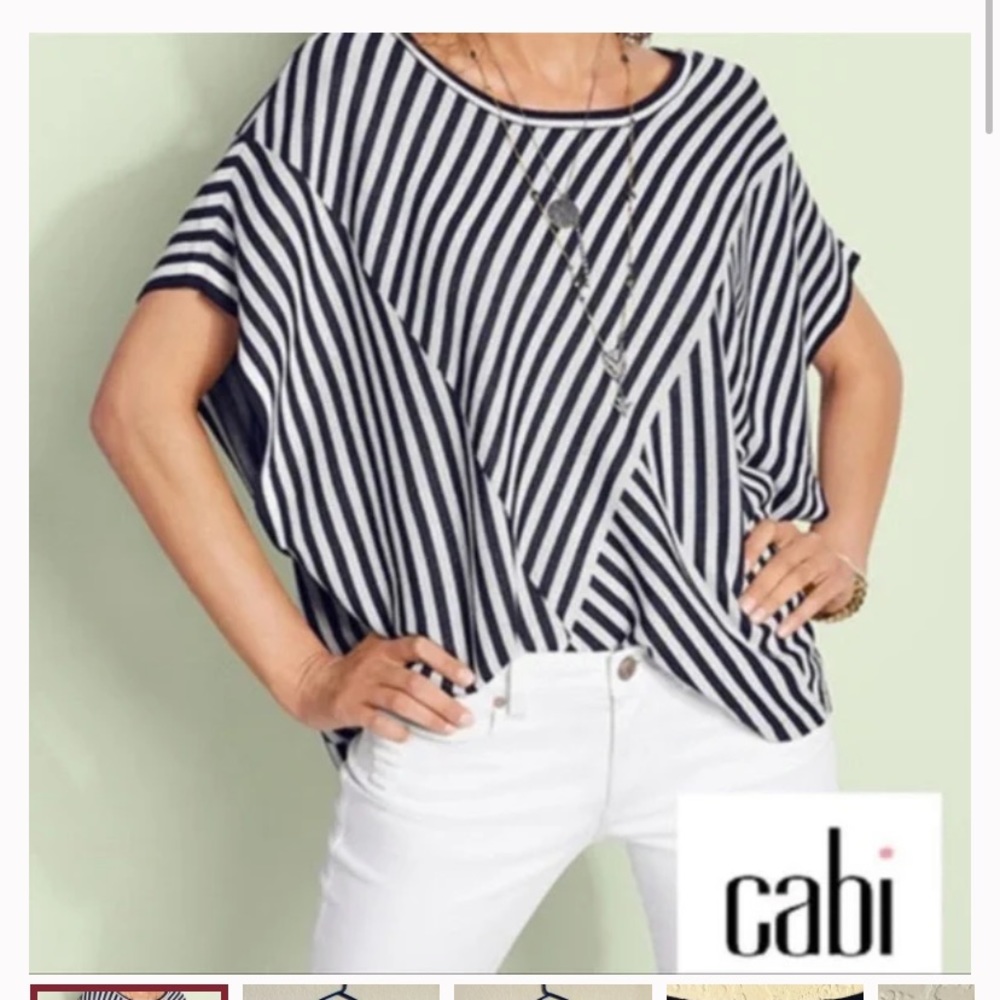 CAbi Siesta Poncho striped style #5395 Navy and White Stripes